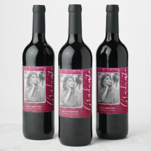 Rótulo De Garrafa De Cerveja Graduação de Fotos com Glitter Espacial Magenta