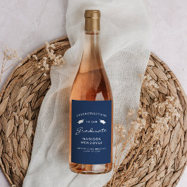 Rótulo De Garrafa De Cerveja Graduação do Boné de Script Branco Azul 2024