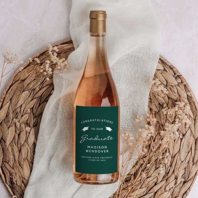 Rótulo De Garrafa De Cerveja Graduação do Boné de Script Branco Verde 2024 (Criador carregado)