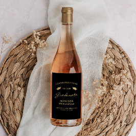 Rótulo De Garrafa De Cerveja Graduação do Boné de Script Dourado Preto 2024