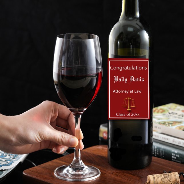 Rótulo De Garrafa De Cerveja Graduação Dourada Escalas de Justiça Vermelha (Criador carregado)