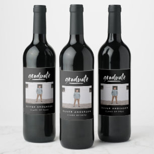 Rótulo De Garrafa De Cerveja Graduação em preto e branco com foto de script m