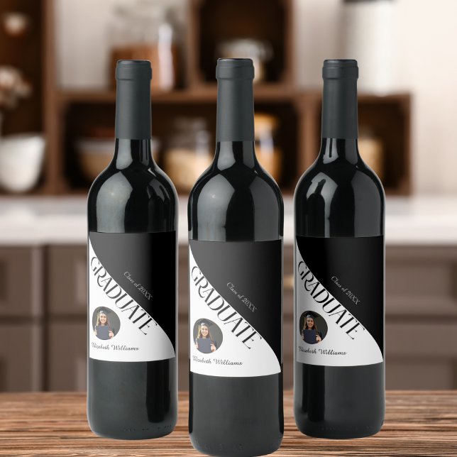 Rótulo De Garrafa De Cerveja Graduação Simples Preto e Branco (Criador carregado)