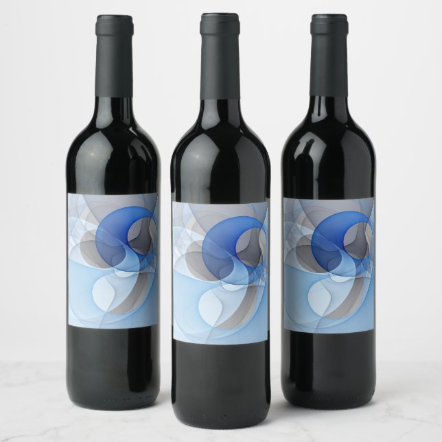 Rótulo De Garrafa De Cerveja Gráfico de Arte Fractal de Cinza Azul Moderno (Garrafas)