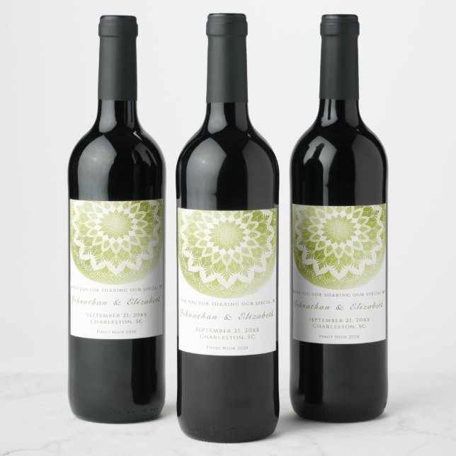 Rótulo De Garrafa De Cerveja Green Lace Mandala Wedding Wine Label (Garrafas)