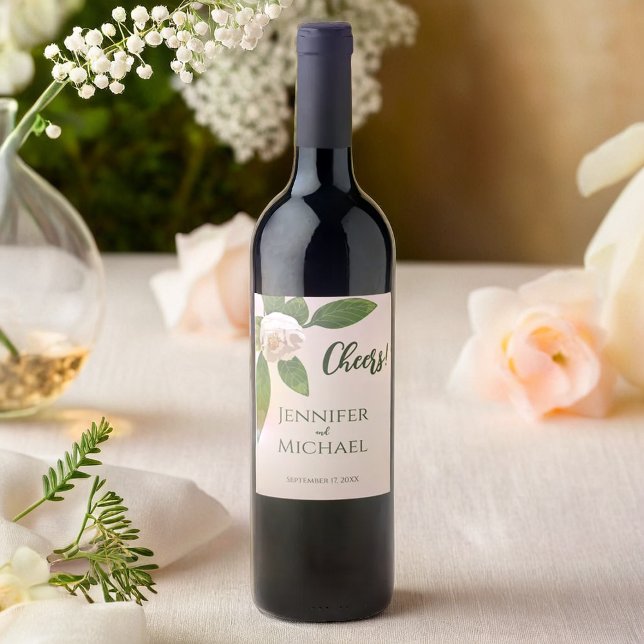 Rótulo De Garrafa De Cerveja Greenery Floral Simples Casamento Elegante (Greenery Floral Simple Elegant Wedding Wine Label)