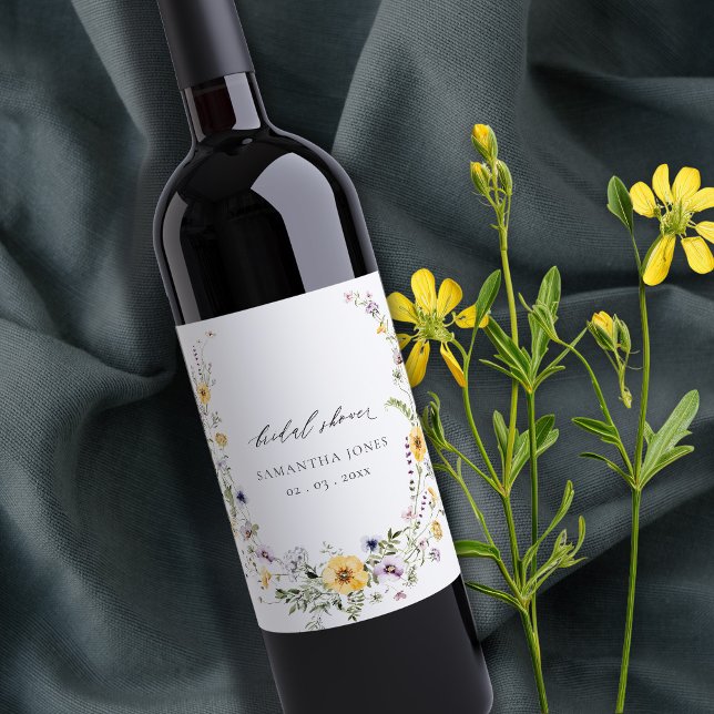 Rótulo De Garrafa De Cerveja Grinalda de Flores Silvestres Lilás Amarelo Chic F (Criador carregado)