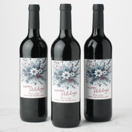 Rótulo De Garrafa De Cerveja Grinalda Floral de Férias Azul Teal Escuro com Ver