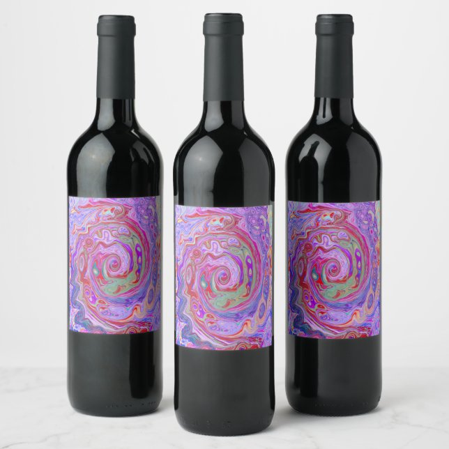 Rótulo De Garrafa De Cerveja Groovy Abstrato Retro Vermelho, Roxo e Rosa Swirl (Garrafas)