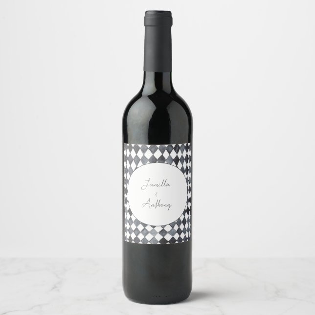 Rótulo De Garrafa De Cerveja Guardanapo de papel com diamantes preto e branco (Frente)