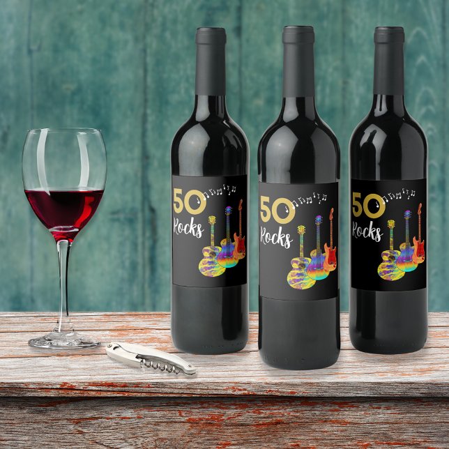 Rótulo De Garrafa De Cerveja Guitar 50 Rocks 50th festa de aniversário (Rock and roll 50th birthday party wine labels funky guitars gold and black for him)