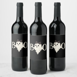 Rótulo De Garrafa De Cerveja Halloween bonito - Fantasma "Boo" com Arco -