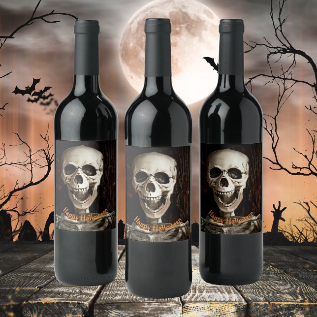 Rótulo De Garrafa De Cerveja Halloween de Skeleton Rindo Personalizado (Criador carregado)