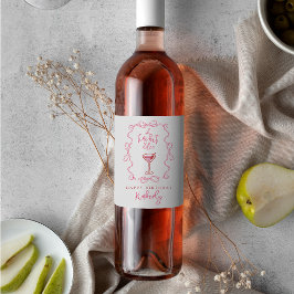 Rótulo De Garrafa De Cerveja Hand Drawn Rosa Um Pouco Mais Velho Martini Aniver