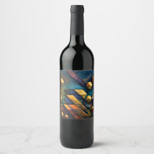 Rótulo De Garrafa De Cerveja Harmonia Geométrica: Cubos Abstratos em Dourado e 