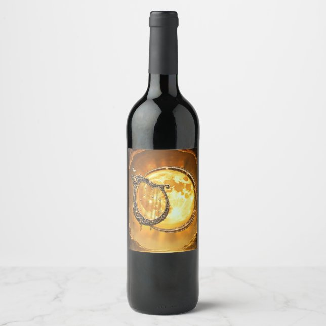 Rótulo De Garrafa De Cerveja Harpa Celestial da Lua Dourada (Frente)