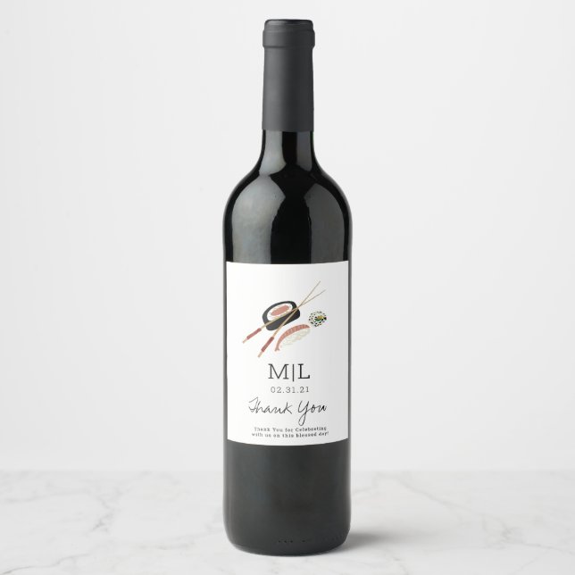 Rótulo De Garrafa De Cerveja Hashis para Rolinho de Sushi Favor de Sake (Frente)