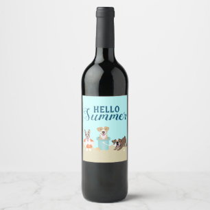 Rótulo De Garrafa De Cerveja Hello Summer Beach Dogs Blue