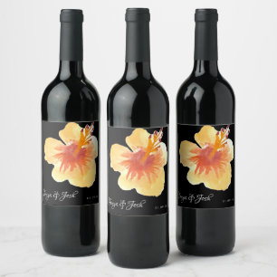 Rótulo De Garrafa De Cerveja Hibisco de Verão em Aquarela Moderna Amarela Tropi