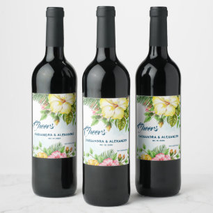 Rótulo De Garrafa De Cerveja Hibisco Floral Tropical Havaiano