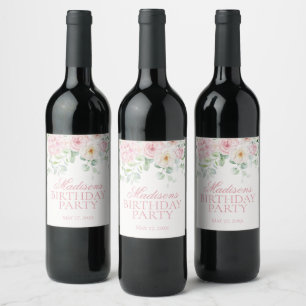 Rótulo De Garrafa De Cerveja Hídrangea Botânica, Cor-de-rosa, Aniversário
