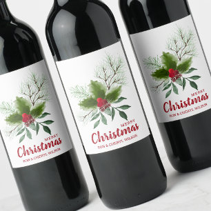 Rótulo De Garrafa De Cerveja Holly Berries Pine Felry Natal