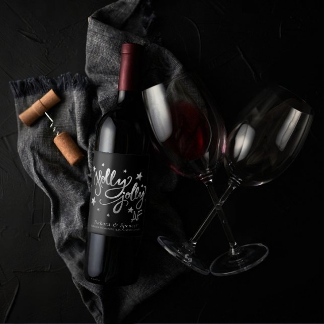 Rótulo De Garrafa De Cerveja Holly Jolly AF | Manuscrito De Folha De Silver Fau (Criador carregado)