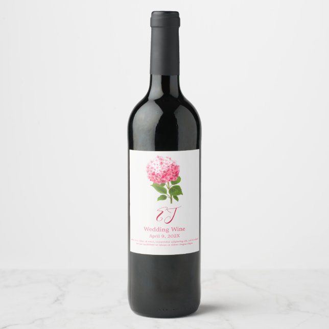 Rótulo De Garrafa De Cerveja Hortênsia Rosa Aquarela (Frente)