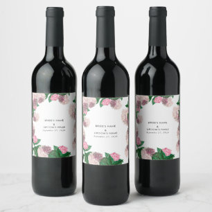 Rótulo De Garrafa De Cerveja Hortênsia Rosa Flora Verde Moderno Casamento