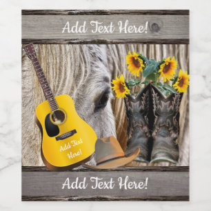 Rótulo De Garrafa De Cerveja Horto Bota Girassóis Flores do Sol Guitarra Chapéu