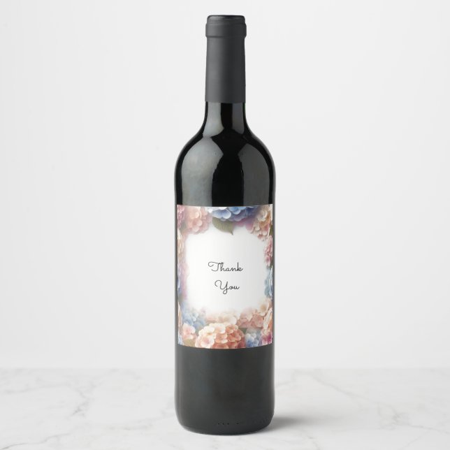 Rótulo De Garrafa De Cerveja Hydrangea Aquarela Obrigado  (Frente)