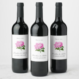 Rótulo De Garrafa De Cerveja Hydrangea, Cor Rosa, Data e Nomes de Casamento
