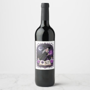 Rótulo De Garrafa De Cerveja Ilustração de uma Jovem Bruxa da Magia da Meia-Noi