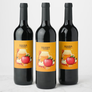Rótulo De Garrafa De Cerveja Ilustração Moderna de Shana Tova com Maçãs e Mel