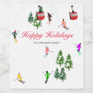 Rótulo De Garrafa De Cerveja Ilustração Personalizada de Feriados de Esqui Red 