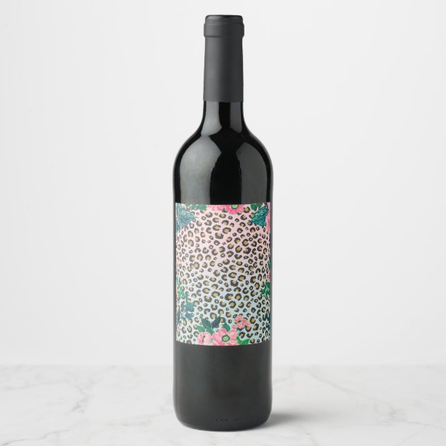Rótulo De Garrafa De Cerveja Impressão de Leopardo Floral de Ombre Rosa Girasso (Frente)