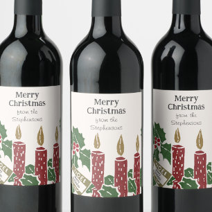 Rótulo De Garrafa De Cerveja Impressão de Natal Vintage em Linóleo Velas Vermel