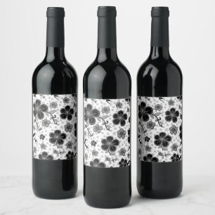 Rótulo De Garrafa De Cerveja Impressão Floral preto-e-branco