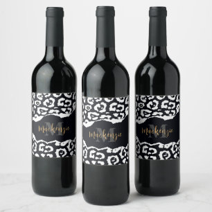 Rótulo De Garrafa De Cerveja Impressão Leopardo Preto e Branco