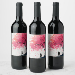 Rótulo De Garrafa De Cerveja Impressão por Aquarela Romântica de um Casal