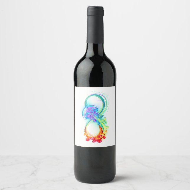 Rótulo De Garrafa De Cerveja Infinidade com água-vivas do Arco-Íris (Frente)