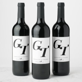 Rótulo De Garrafa De Cerveja Iniciais mínimos | Casamento preto e branco modern