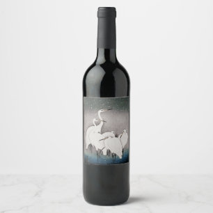 Rótulo De Garrafa De Cerveja Japonês Egrets Koson Cranes Winter Snow