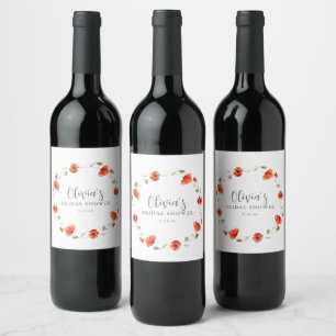 Rótulo De Garrafa De Cerveja Jardim de Papoula Vermelha Grinalda Floral Chá de