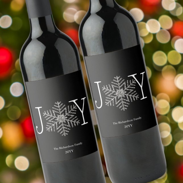 Rótulo De Garrafa De Cerveja Joy Faux Glittery Silver Snowflake Favor Gift (Criador carregado)
