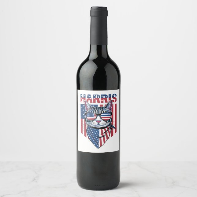 Rótulo De Garrafa De Cerveja Kamala Harris para o Presidente 2024 Gato Engraçad (Frente)