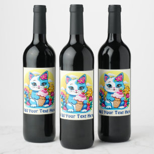 Rótulo De Garrafa De Cerveja Kitty Cat com sorvete Summer Kawaii