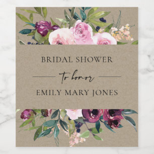 RÓTULO DE GARRAFA DE CERVEJA KRAFT BLUSH BURGUNDY FLORAL BUNDY CHÁ DE PANELA