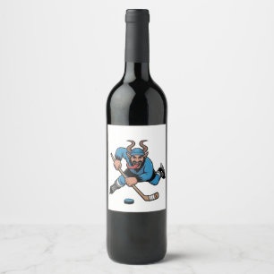 Rótulo De Garrafa De Cerveja Krampus Assustador Jogando Hóquei no Gelo Esporte