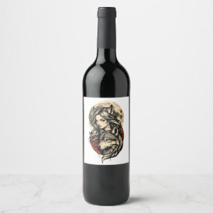 Rótulo De Garrafa De Cerveja Lã Lupino Laço Espíritos Lunares O Lobo e a